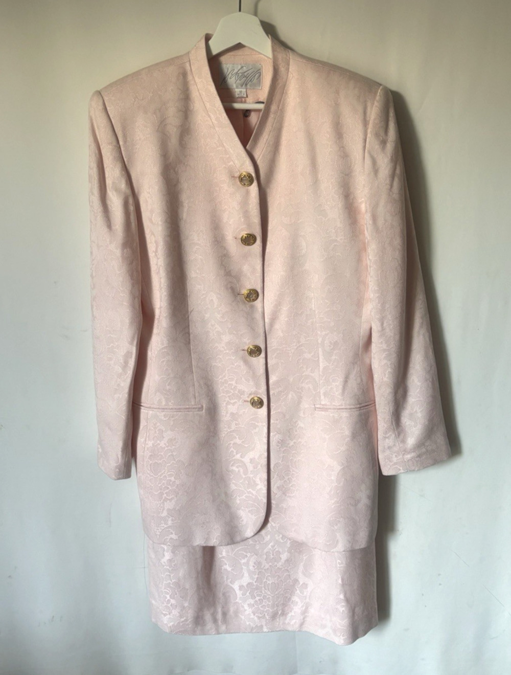 VTG Lord & Taylor Blazer and Skirt Set 12 2 Pcs Pink Gold Button Detail